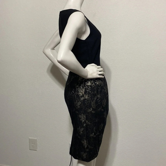 Lafayette 148 Black Gold Floral Sheath Dress Sleeveless - Picture 7 of 9